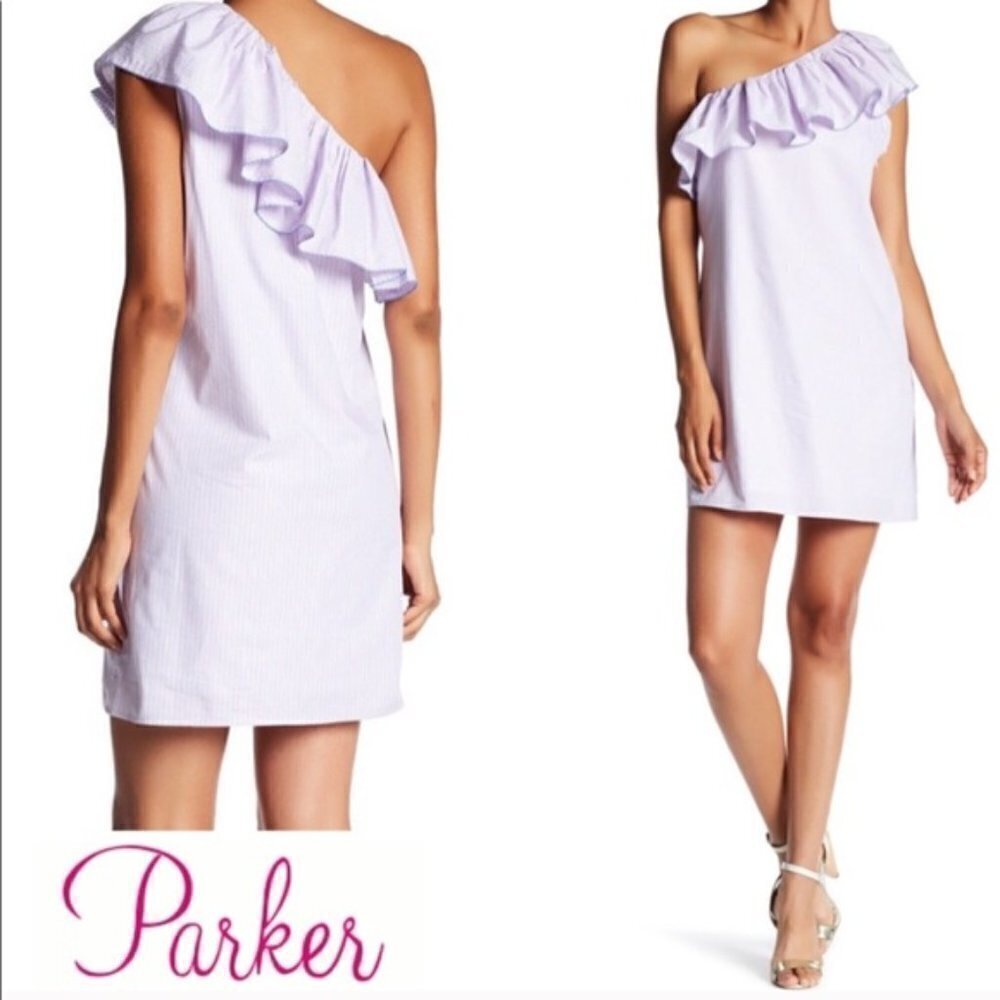 Parker One Shoulder Ruffle‎ Striped Dress Large